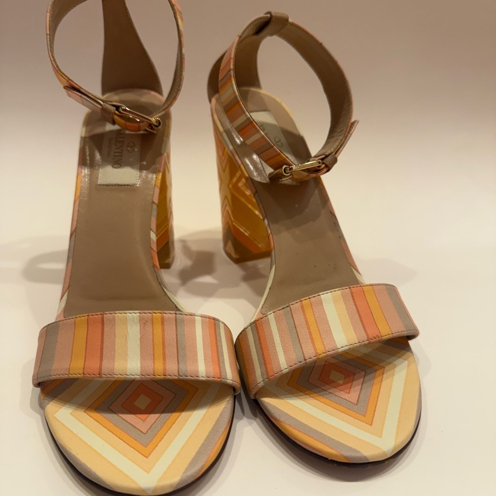 Valentino Strappy Orange Yellow stripe sandals with lucite heels